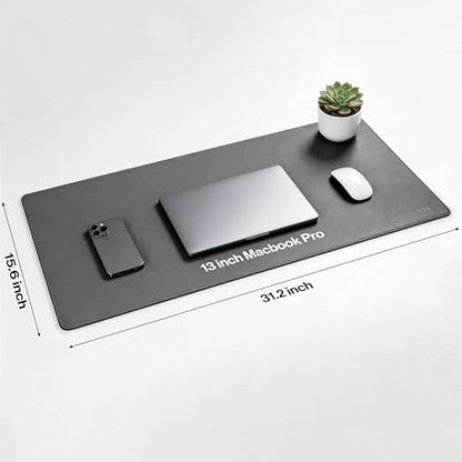POCHAR Vegan Leather Desk Mat 31" x 16" - Desk Pad Protector for Desktop | Non-Slip PU Leather Dual-Sided Office Desk Blotter for Laptop Mouse Keyboard - Waterproof Writing Signing Pad, Gray - color: Gray