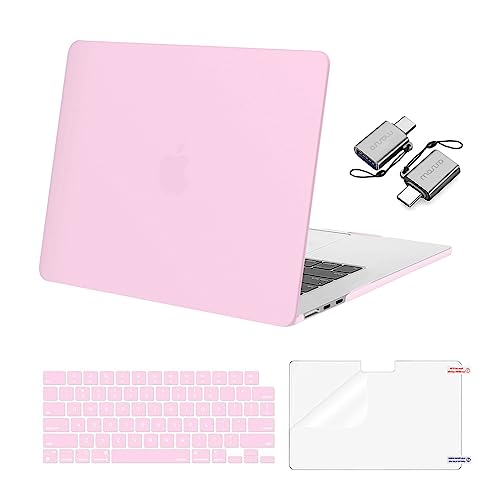 MOSISO Compatible with MacBook Air 15 inch Case M5 2026 M4 2025 M3 M2 2024 2023 A3448 A3241 A3114 A2941, Hard Shell&Keyboard Cover&Screen Film&Type C, Great for Study Travel Work, Dusty Pink - color: Dusty Pink
