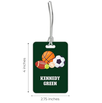 Personalized Sports Theme Luggage Tag / 2.75" x 4" Custom Modern Bag Tag/Double Sided Durable Plastic Luggage Tag with Plastic Strap/Made in The USA - style: Sports
