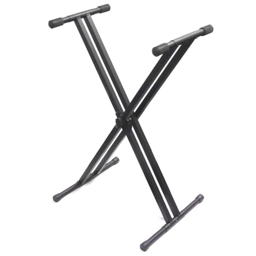 Keyboard Stand Unique Space Saving Easy Transport Design-Ultra Portable- - Double Braced -No Tools to Loose- fits all Portable 49-88 Keyboards (KS2-Q)