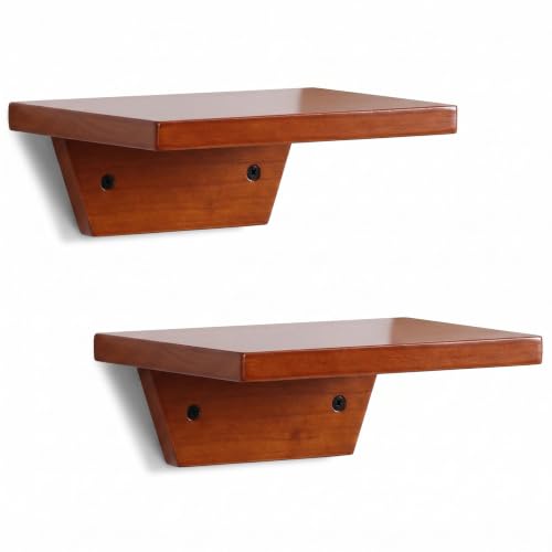PHOENANCEE Small Floating Shelves,Trapezoid Wall Shelf for Speaker Table Lamp Plants Display,Decorative Wood Ledges Chic for Living Room,Bedroom,Kitchen,Office,Pine,8x6 Inch,2 Pack,Light Walnut - color: Light Walnut, size: Set of 2