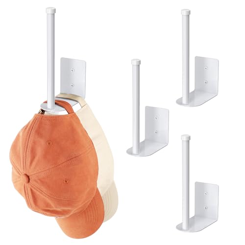 Durmmur 4 Pack Hat Racks for Baseball Caps, Stainless Steel Hat Organizer for Baseball Cap, Hat Holder Storage Organizer, Hat Hanger Strong Adhesive/Wall Drilled for Door, Bedroom, Closet(White 6 in) - color: White, size: 4 Pack 6 in