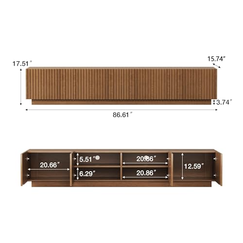 Walnut TV Stand and Lift-Top Coffee Table Set with Fluted Panel | Living Room Furniture Set, Walnut Finish, Adapts to Mid-Century Modern and Contemporary Home Styles