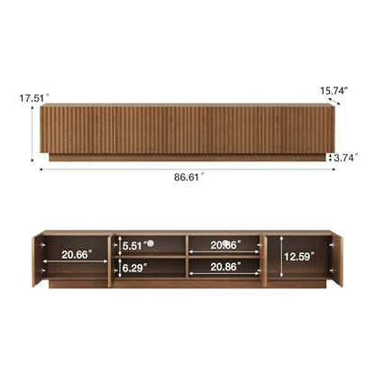 Walnut TV Stand and Lift-Top Coffee Table Set with Fluted Panel | Living Room Furniture Set, Walnut Finish, Adapts to Mid-Century Modern and Contemporary Home Styles