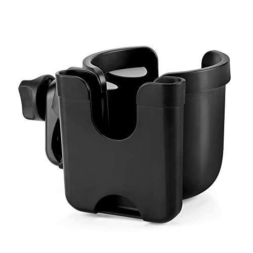 Accmor Stroller Cup Holder with Phone Holder, Bike Cup Holder, Universal Cup Holder for Uppababy Nuna Doona Strollers, 2-in-1 Cup Holder for Walker, Wheelchair, Scooter - color: All Black