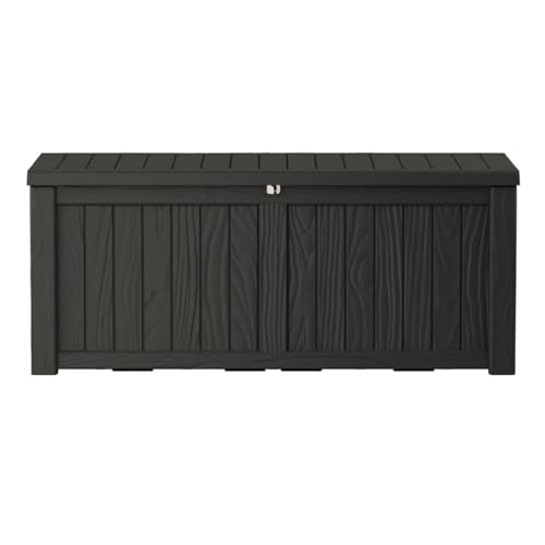 Outdoor Storage Box Waterproof, 150 Gallon Large Deck Box Lockable, Patio Storage Bin Resin for Pool Accessories Cushion Furniture, Garden Tools, UV-Resistant Outside Delivery Black - color: Black, size: 150 Gallon