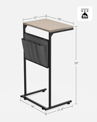 Vantic C Shaped End Table, Small Side Table for Couch and Recliner, Slide Under Sofa Tray Desk with Storage Bag for Living Room and Bedroom, Greige - color: Greige