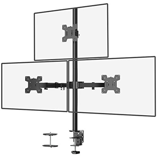WALI Tall Triple Monitor Mount for 13-27 inch Computer Screens, 3 Monitor Desk Mount, Holds up to 22 lbs, Adjustable Triple Monitors Stand with Swivel Tilt Rotation, 75x75/100x100mm (M003), Black - size: 13"-27", style: Triple
