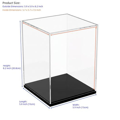 Clear Acrylic Display Case for Figures & Collectibles, Dustproof Showcase Box with Black Base, No Assembly Display for Models, Toys & Memorabilia, 5.9 x 5.9 x 8.2 Inch - size: 5.9 x 5.9 x 8.2 inch