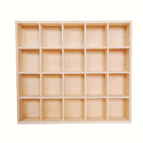 1 Pcs 13.4''x10.6''x2'' Wooden Storage Divider Box Showcase Display Box Organization Tabletop Box Tray Display Holder with 20 Compartments for Home Craft Office Kitchen Storage - color: Natural Wood, size: 20 Compartments