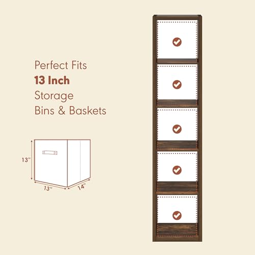 Furinno Cubicle Record Player Stand with Vinyl Storage, 5-Cube 1.2 Extra Thick Vinyl Record Storage, Open Back Media Shelf for CD DVD Blueray Game Disc, for Living Room, Home Office, Amber Pine - color: Amber Pine, size: Extra Thick, 5-Cube Vertical