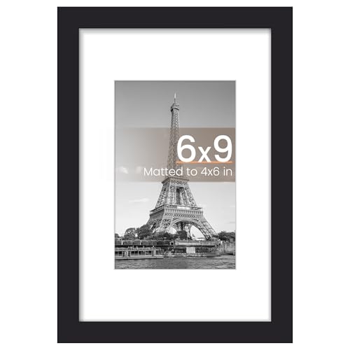 upsimples 6x9 Frame, Display Pictures 4x6 with Mat or 6 x 9 Without, Wall Hanging Photo Frames, Black, 1 Pack - color: Black, size: 6x9