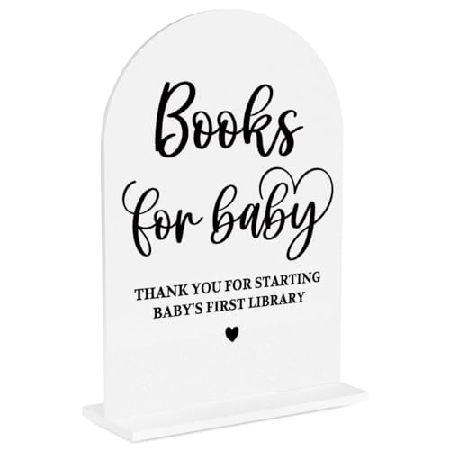 Baby in Bloom Shower Decorations, Baby Shower Sign, Newborn Gifts, Books Signs, Modern Calligraphy 5x7 Inch Arch Acrylic Table Top Signs for Birthday Party Decorations - color: Books2