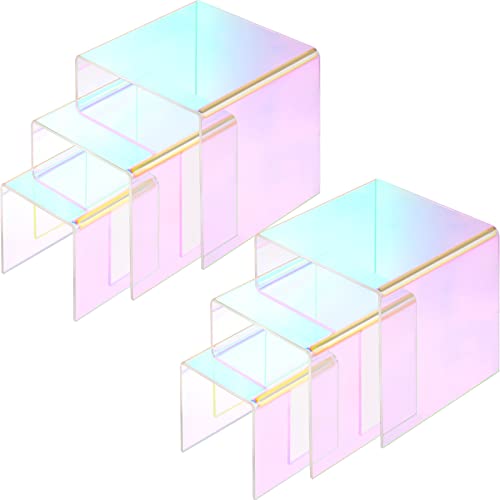 Chuangdi 2 Sets Acrylic Display Risers, Product Stand, Jewelry Display Riser Shelf Showcase Fixtures for Dessert Cupcake Candy Figure Treat Action Showcase(Rainbow Color,Medium Set) - color: Rainbow Color, size: Medium Set