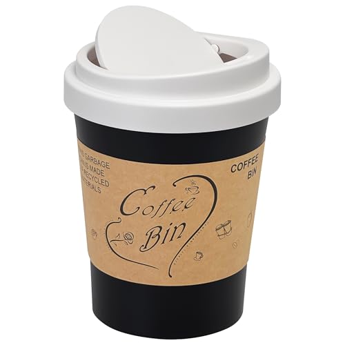 Soddeph Plastic Mini Trash Can with Swing-Top Lid, 0.9 Gallon Desktop Waste Bin for Coffee Table, Office, Small Countertop Wastebasket for Counter, Vanit (White Lid + Black Can, Small) - color: White Lid + Black Can