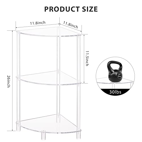 Eglaf Acrylic Triangle End Table - 3 Tier Corner Side Table, Fan-Shaped | Small Corner Table for Living Room, Bedroom, Bathroom - 11.8'' L x 11.8'' W x 26 ''H - size: 3-Tier