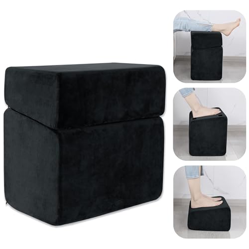 Under Desk Foot Rest, ROYALAY Ergonomic Office Footrest with 3 Adjustable Heights, High-Density Memory Foam Leg Rest for Home, Travel, Airplane with Washable Cover - color: Black, size: 17*11*17in