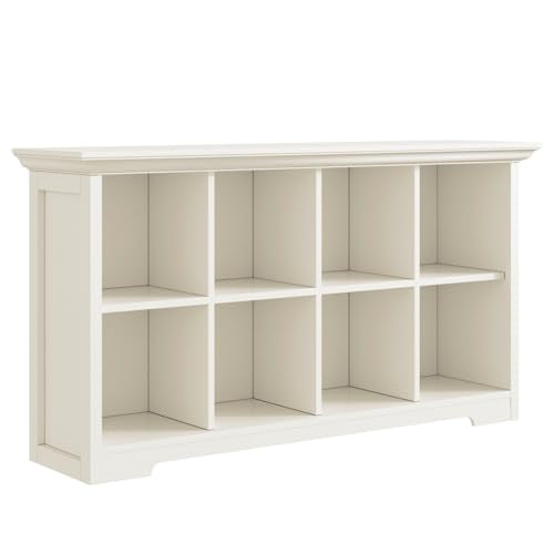 OSCHF Cube Shelf Bookcase with Base - Wooden 2 Tiers Floor Standing Low Storage Cabinet for Home and Office, 8-Cube Lattice Bookshelf, Warm White - color: Warm White, size: 8-Cube