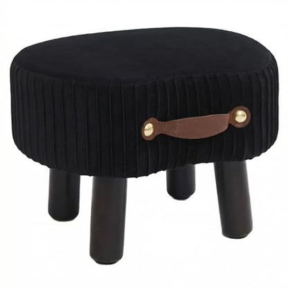 Foot Stools Ottoman with Handle Small Foot Stool Footrest Ottomon | Velvet Footstool Ottoman with Padded Seat, Curved Foot Rest Stool with Wooden Legs for Living Room, Entrywa（Black） - color: Black