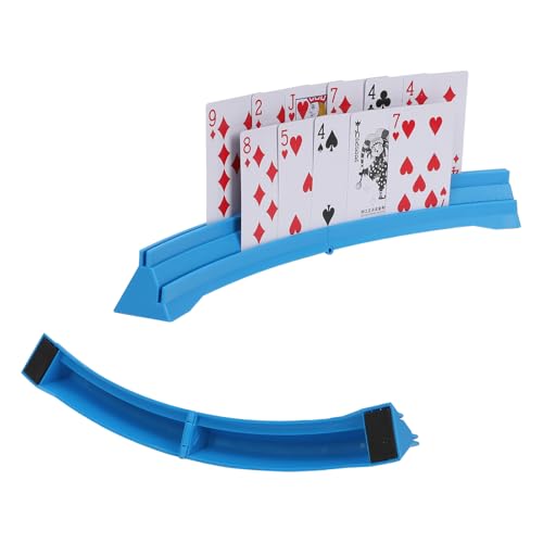 2 Pack Card Holders for Playing Cards,Double Layered Stackable Storage Game Card Tray for Arthritis Patients -Playing Card Rack for Kids Adults Seniors(2 Colors) - color: Red,blue(2pack)