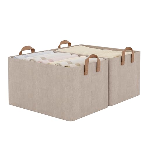 StorageWorks Storage Bins, Fabric Storage Bins for Shelves, Large Storage Baskets with Metal Frame, Closet Baskets and Bins with Handles, Brown and Beige, 2-Pack - color: Brown and Beige, size: 16 ½" L x 12" W x 10 ¼" H