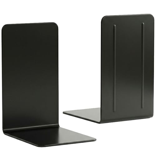 Acrimet Plastic Bookends for Bookcases, Shelves and Desktop, Plastic Book Holders (Black Color) (1 Pair) - color: Black
