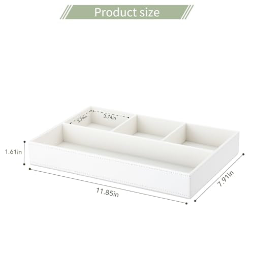 GORESE Faux Leather Valet Tray, Stackable Jewelry Trays for Dresser Table Drawer, Nightstand Organizer for Men Women, EDC Catch All Tray for Trinket, Key, Purse, Sunglass, Watch, Cologne, White - color: Cream White