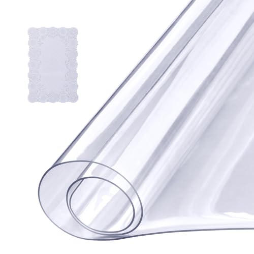 VEVOR Clear Table Cover Protector, 18" x 36" Customizable Plastic Desk Protector, 1.5 mm Thick Clear PVC Cover, Waterproof Desktop Guard for Writing, Coffee, Dining Room Desk - size: 36" x 18" (Rectangular)