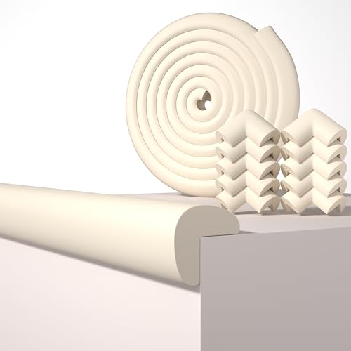 16.4FT L-Shape Baby Corner Protector Guards, Pre-Taped, 0.47''Thick | Edge Safety Bumpers for Furniture & Sharp Table Corners, with 10 Corners, Waterproof Soft Foam Adhesive Guard Cushion, Beige - color: Beige, size: 0.47''Th (16.4ft)