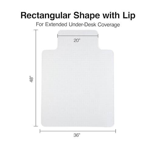Staples Office Chair Mat, Clear Floor Mats with Lip, Flat-Pile Carpets, Extended Under-Desk Coverage, 36" x 48 Inch, Smooth Glide - size: 35.5" x 47.5", style: Flat-Pile