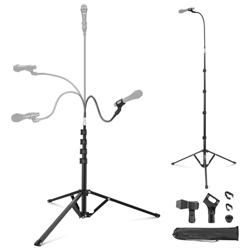 NEEWER Microphone Stand with Flexible Arm, Boom Arm Mic Floor Tripod Mount Holder with Mic Clips, 3/8" to 5/8" Adapter, Cable Clips for Singing Vlogging Live Streaming Video Recording, MS010
