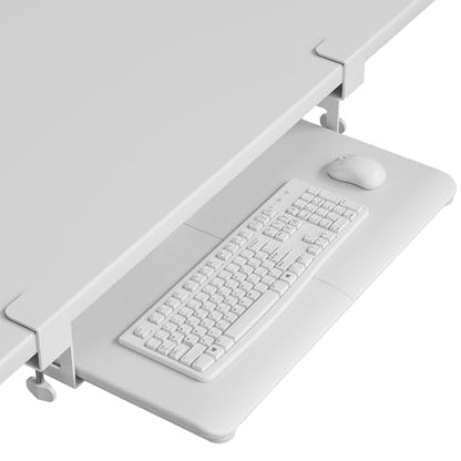 BONTEC KMT01 Under Desk Keyboard Tray, Pull-Out Keyboard & Mouse Platform with C-Clamp, 25.6 x 11.8 in Space-Saving Ergonomic Slide-Out Drawer, White - color: White, size: 25.6" x 11.8"
