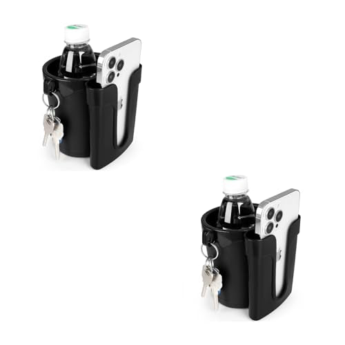 Accmor 3-in-1 Bike Cup Holder with Cell Phone Keys Holder, Bike Water Bottle Holders, Universal Bar Drink Cup Can Holder for Bicycles, Motorcycles, Scooters, Black, 2 Pack - color: Black-2 Pack