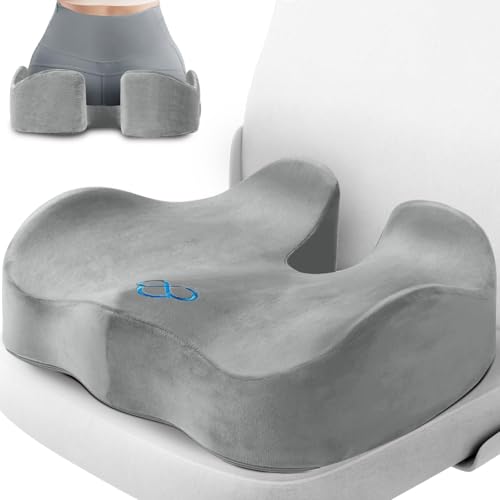 CushyOasis Seat Cushion, Chair Cushions, Office Chair Cushions, Anti-Slip Bottom & Removable Cover Tailbone Pain Relief Cushion, Memory Foam Seat Cushion for Office, Wheelchair, Car (Light Grey) - color: Light Grey, size: Large