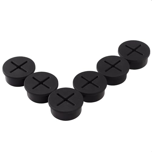 keenkee 6 PCS Flexible Silicone Cable Cord Grommet, 1 Inch Desk Grommets for Table and Other Furnitures Hole Cover, Wire Pass Through, Black Color - color: Black