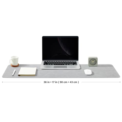 Distressed Leather Desk Mat - Non-Slip PU Desk Pad for Office and Home - Desk Organization and Accessories - Ideal for Large Mouse Pad and Desk Mats on Top of Desks(Ash Gray,36"x 17") - color: Ash Gray, size: 36" x 17"
