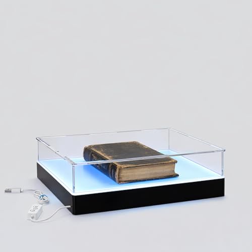 Light Up Acrylic Display Case with RGBW LED Lights, USB Powered with Switch Panel & App Control, Clear Collectible Display Box for Books, Medals, Stamps and Cards, 12x12x4 Inch - size: 12''(L) x 12''(W) x 4''(H)