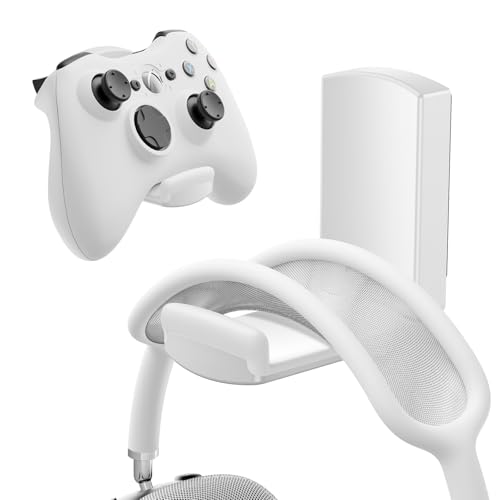 Sticky Headphone Stand Controller Holder - EURPMASK Upgraded Adhesive Gaming Headset Hook, Headphone Holder for Desk with Soft Rubber Pads, Universal PC Gaming Accessory Controller Headset Stand,White - color: White