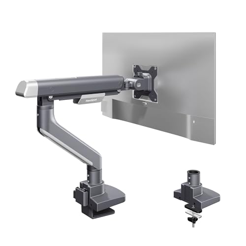 FlexiSpot Single Monitor Arm, Premium Aluminum Monitor Desk Mount Fits Screen up to 39 Inches, Fully Adjustable Monitor Stand with C-Clamp & Grommet Base, Holds 6.61 to 26.46 lbs, Gun Gray - color: Gun Gray, size: MAX 39"/26.46 lbs