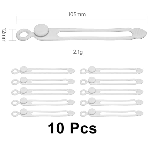 TENOC Silicone Cable Ties 10 Pcs White Reusable Cable Holder Elastic Cord Straps Flexible Wire Organizer for Phone Tablet Charging Cable and Headset or Others - color: White, size: 4.2 Inch 10 Pcs