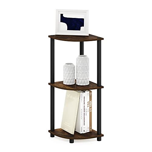 Furinno TURN-N-TUBE Corner Shelf, 3-Tier Corner Bookshelf, Display Storage Shelves with Open Shelves, for Organization and Storage, Living Room, Home Office, Garage, Amber Pine - color: Amber Pine/Black, size: 3-Tier Round Tube