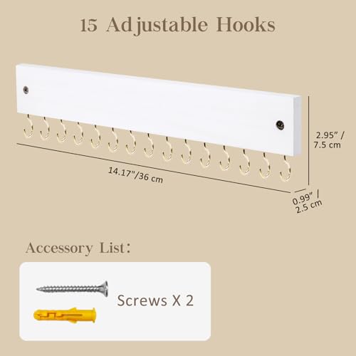 Lolalet Wooden Necklace Holder for Wall with 15 Hooks, Necklaces Hanger Easy Install Wall Mount Necklace Organizer, Jewelry Hangers for Chains, Bracelets, Earrings -Goldwhite - color: Goldwhite