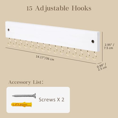 Lolalet Wooden Necklace Holder for Wall with 15 Hooks, Necklaces Hanger Easy Install Wall Mount Necklace Organizer, Jewelry Hangers for Chains, Bracelets, Earrings -Goldwhite - color: Goldwhite