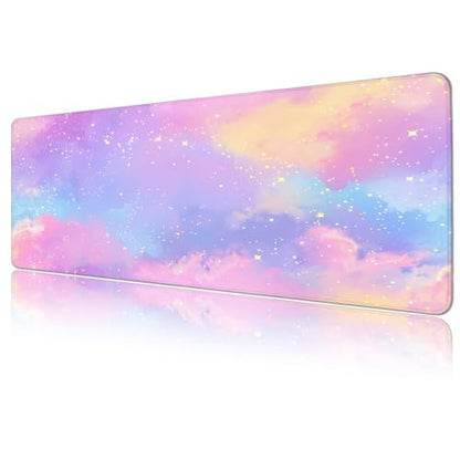 Gaming Mouse Pad, Large 31.5 x 11.8 inches Mousepad, Long Keyboard Pad, Cute Mouse Mat for Computer with Stitched Edges and Non-Slip Base (Pink Purple Galaxy) - color: Pink Purple Galaxy