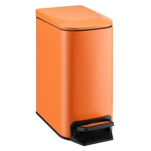 TIPGO Small Bathroom Trash Can with Lid Soft Close, 6 Liter / 1.6 Gallon Stainless Steel Garbage Can with Removable Inner Bucket, Step Pedal, Slim Trash Cans for Bedroom, Office, Kitchen (Orange) - color: Orange