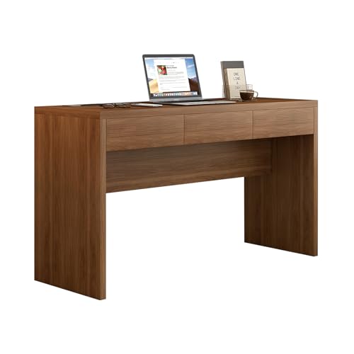 Messenya 55-Inch Office Desk with Pull-Out Outlet, Computer Desk with 3 Sturdy Drawers, Writing/Gaming/Work/Study Desk for Bedroom, Living Room & Home Office, Brow (Brown, 55) - color: Brown, size: 3-drawers