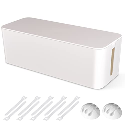 Cable Management Box, Large Cord Organizer Box to Hide Power Strip & Under Desk,TV Computer Wires Cable Organizer Hider Box with Cable Clips&Reusable Cable Ties for Home/Office(White) - color: White