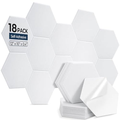 18 Pack Hexagon Acoustic Panels, 12" x 10" x 0.4" High-Density Soundproof Wall Panels, Self-Adhesive Acoustic Wall Panels for Studio, Home, Office, White - color: Basic Hexagon - White, size: Hexagon - 18 Pack