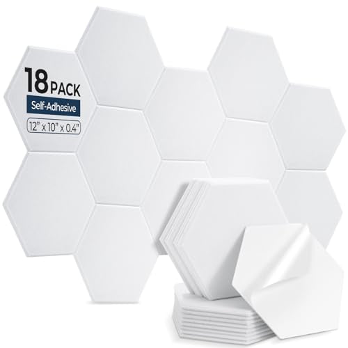 18 Pack Hexagon Acoustic Panels, 12" x 10" x 0.4" High-Density Soundproof Wall Panels, Self-Adhesive Acoustic Wall Panels for Studio, Home, Office, White - color: Basic Hexagon - White, size: Hexagon - 18 Pack