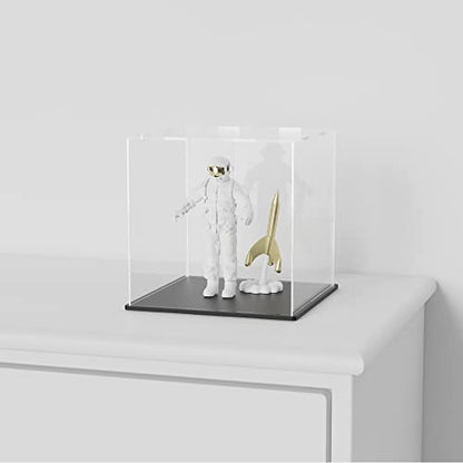 SVENJBB Acrylic Display Case, 7x7x7 Inch Acrylic Boxes for Display, Clear Display Cases with Matte Black Base and Lid for Collectibles